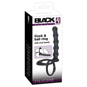 Black Velvets Anální kuličky s erekčním kroužkem na penis a varlata 19 cm