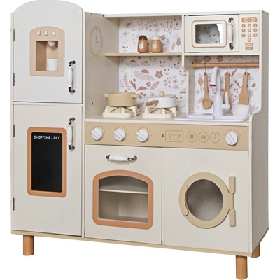 Derrson dřevěná kuchyňka XXL interaktivní krémová s květy – Zboží Mobilmania