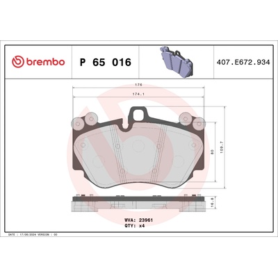 Sada brzdových platničiek, vždy 4 kusy v sade BREMBO P 65 016 (P65016)