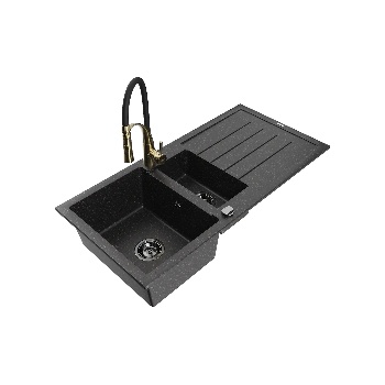 Mexen Andres гранитна мивка с 1, 5 камери с отцедник и кухненски смесител Aster, черно/сребърно - 6515-73-73450-57-B (6515-73-73450-57-B)