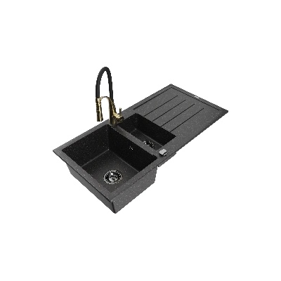 Mexen Andres гранитна мивка с 1, 5 камери с отцедник и кухненски смесител Aster, черно/сребърно - 6515-73-73450-57-B (6515-73-73450-57-B)
