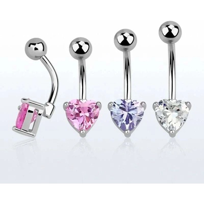 Piercingate piercing do pupíku se stříbrnou kuličkou a srdíčkem s krystaly PBSW00058 čirá