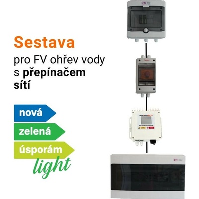 SolarEco DZD1x Mini sestava pro fotovoltaický ohřev vody NZÚ light s přepínačem sítí - MPPT regulátor