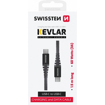 Swissten 71542010 KEVLAR USB-C na USB-C, 1,5m, černý
