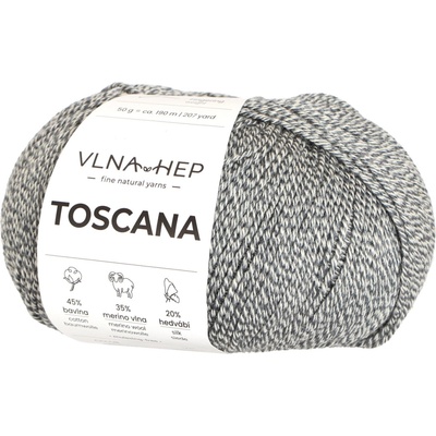 Vlna-hep Příze Toscana - jemná přírodní příze - bavlna, merino vlna, hedvábí Toscana: 143040 Gray Whale