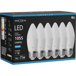Mexen Nova 6x LED крушка E27, C37, 10W, Студена - 6500K, 1055 lm - L102-E27-1065-01x06 (L102-E27-1065-01x06)