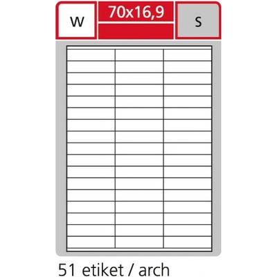SK Label Print etikety A4 pro laserový tisk 70 x 16,9 mm 51 etiket arch transparentní polyester. folie bílá 144309