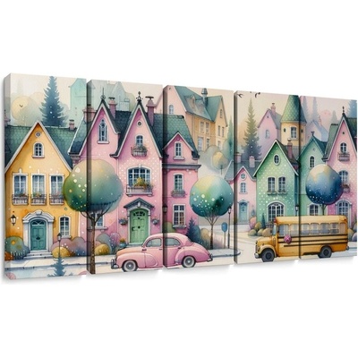5-dílný obraz pastelové městečko - 150x75