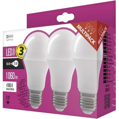 Emos LED žiarovka Classic A60 10.5W E27 neutrálna biela 3ks