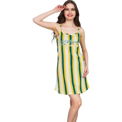 Памучна нощница на райе с надпис