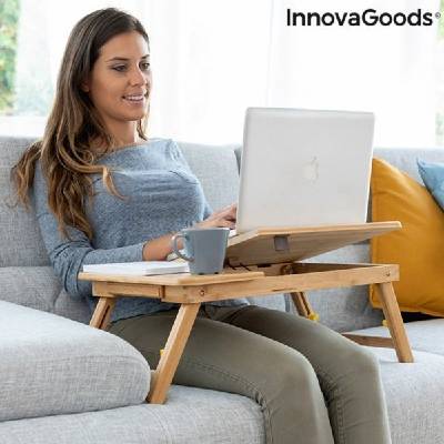 InnovaGoods Skládací odkládací stolek z bambusu a dřeva Lapwood
