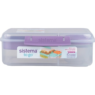 Sistema Dělený svačinový box To Go Bento Lunch s nádobou na jogurt a 2 tácky 1,65 l, fialová