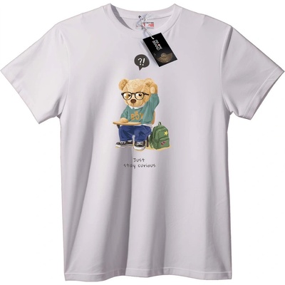 NOONEBRAND Тениска Просто Остани Любопитен Мечок - XL, White