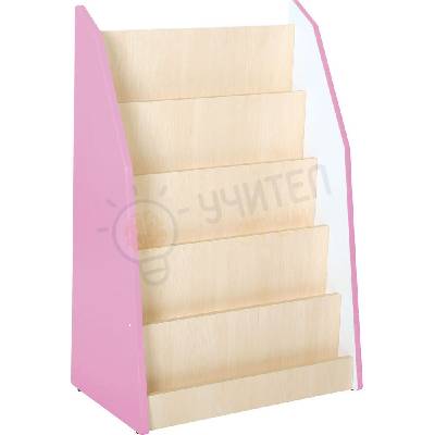 Едностранна библиотека Quadro, бяла / кленово - светло розова