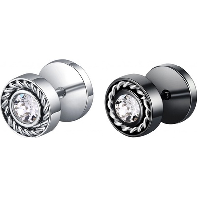 Šperky eshop falešný ocelový piercing do ucha motiv slunce kulatý zirkon spirálové paprsky SP31.11 černá čirá