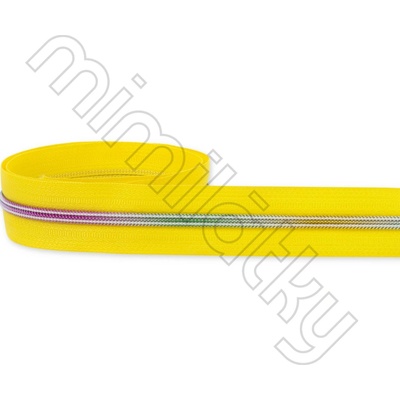 Zip spirálový 5mm metráž žlutá/duhová