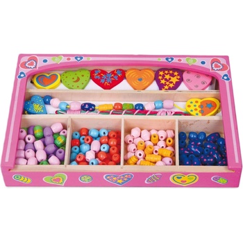 Image 1 of Viga Toys Дървен комплект Viga - Мъниста за нанизване в кутия, Сърца (52729)