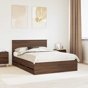 vidaXL Рамка за легло Кафяв дъб 135 x 190 cm Инженерна дървесина (3410720)