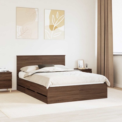 vidaXL Рамка за легло Кафяв дъб 135 x 190 cm Инженерна дървесина (3410720)