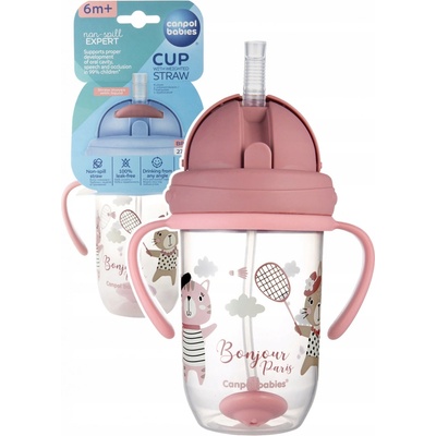 Canpol Babies nevylievací hrnček so slamkou a závažím Bonjour Paris ružový 270 ml