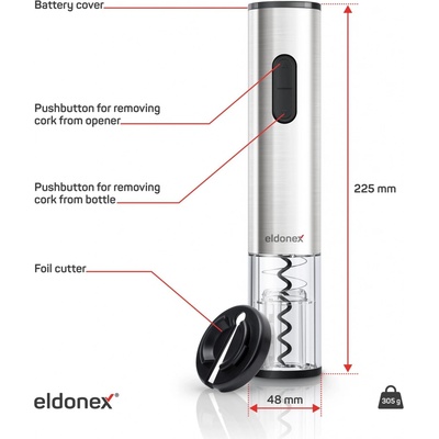 ELDONEX WineSpin Premium elektrický otvírák na víno, STŘÍBRNÝ