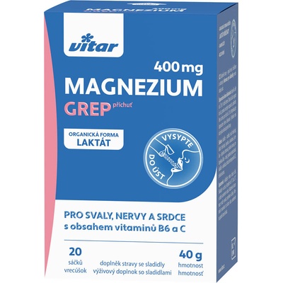 Vitar Magnézium 400 mg + B6 + vitamin C grep 20 sáčků