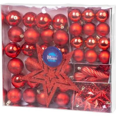 MagicHome Gule sada 50 ks 4-5 cm červené hviezda girlanda šiška na vianočný stromček