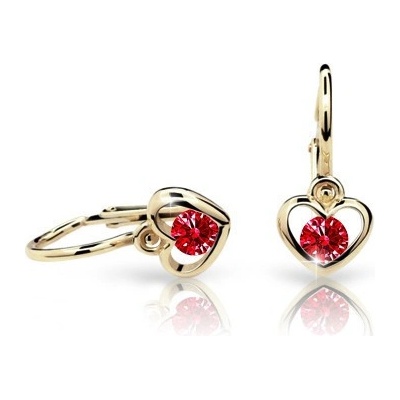 Cutie Jewellery detské zlaté náušnice srdiečka C1943Z Ruby Dark