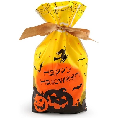 Sáček s atlasovou stuhou Halloween 15x22,5 cm - žlutá černá (50 ks)