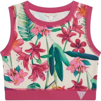 GUESS Спортен потник тип бюстие за момиче с цикламени детайли и цветя Guess