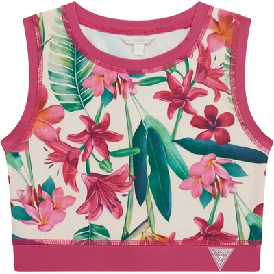 GUESS Спортен потник тип бюстие за момиче с цикламени детайли и цветя Guess
