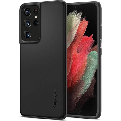 Spigen Thin Fit Case - качествен тънък матиран кейс за Samsung Galaxy S21 Ultra (черен)
