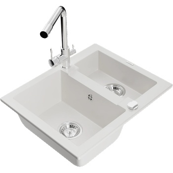 Mexen Carlos 1, 5-камерна гранитна мивка с кухненски смесител Duero, бял - 6518-20-671600-00 (6518-20-671600-00)