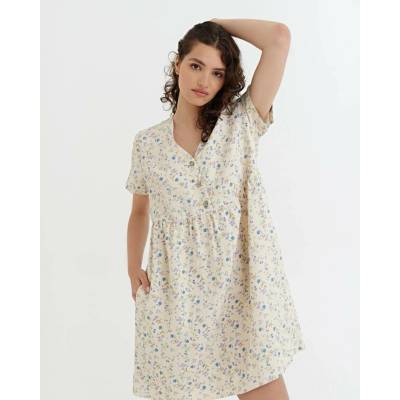 Magic Linen Midi lněné šaty MACEIO s drobnými květy