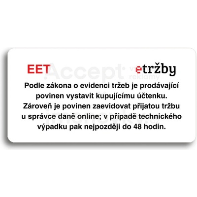 ACCEPT Piktogram EET - běžný režim - bílá tabulka - barevný tisk bez rámečku