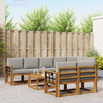 vidaXL Комплект дивани за открито 9 pcs Естествено и светло сиво (3366614)