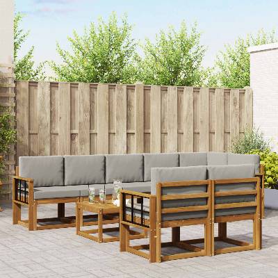 vidaXL Комплект дивани за открито 9 pcs Естествено и светло сиво (3366614)