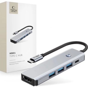 Tech-Protect Адаптер 5 в 1 за лаптоп с USB -Type C - вход от Tech-Protect HB01 Hub - Space Grey (5906302360529)