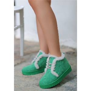 Erbil Shoes Дамски велурени боти с връзки - Зелени #407969 (407969_Зелен)