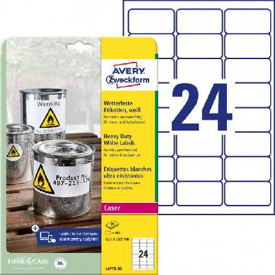 Etikety polyesterové 63,5x33,9mm Avery A4 biele 20 hárkov