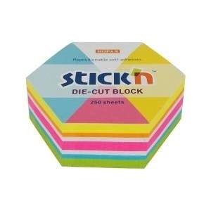 STICK'N Stickn Notebook hex, 61x70mm, mix 5 col. neon+white, 250kart. Stick n 21827
