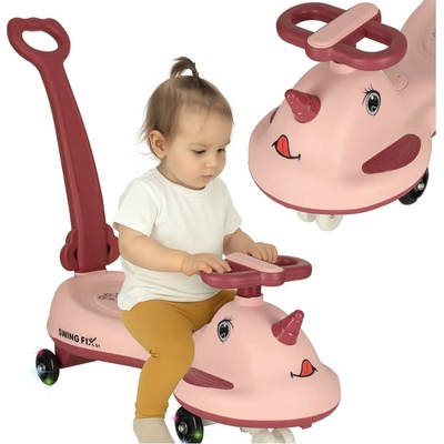 KIK LED balanční kolo Swing FIX S1 s růžovou rukojetí