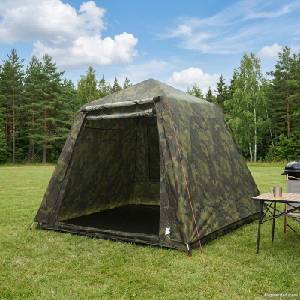 vidaXL Шатра за риболов бързо освобождаване 4-местна Светъл камуфлаж (42042280) Палатка