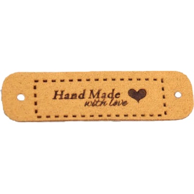 Pro Háčkování Hand Made koženková cedulka se srdíčkem 15x55 mm hořčicová