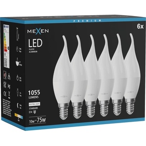 Mexen Nova 6x LED крушка пламък E14, C37, 10W, Неутрална - 4000K, 1055 lm - L106-E14-1040-01x06 (L106-E14-1040-01x06)