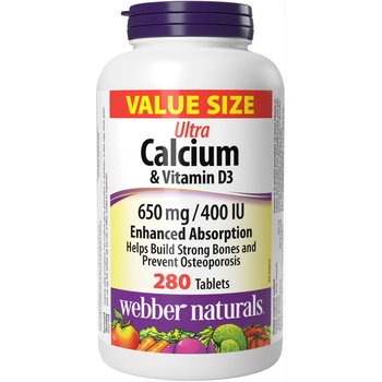 Webber Naturals Ultra Calcium, 650 mg + Vitamin D3, 400 IU, 280 таблетки, Webber Naturals