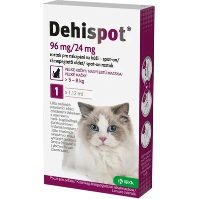 Dehispot 96 mg/24 mg spot-on roztok pre veľké mačky > 5 - 8 kg 1 x 1,12 ml
