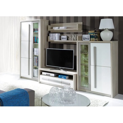 Холна секция Roma A 300 cm бял гланц, сив мат и бряст