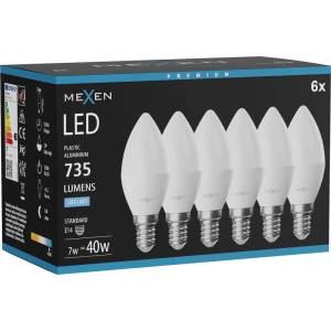 Mexen Nova 6x LED крушка E14, C37, 7W, Студена - 6500K, 735 lm - L102-E14-0765-01x06 (L102-E14-0765-01x06)