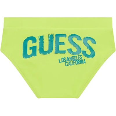 GUESS Бански слип за бебе момче в цвят лайм с голям контрастен надпис Guess